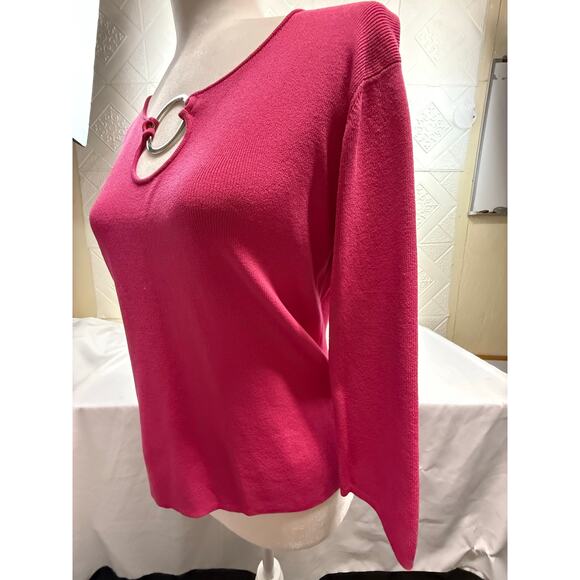 KIKIT Maurice Sasson Knit top Small Pink Silver ring sweater 3/4 sleeve - Picture 3 of 10